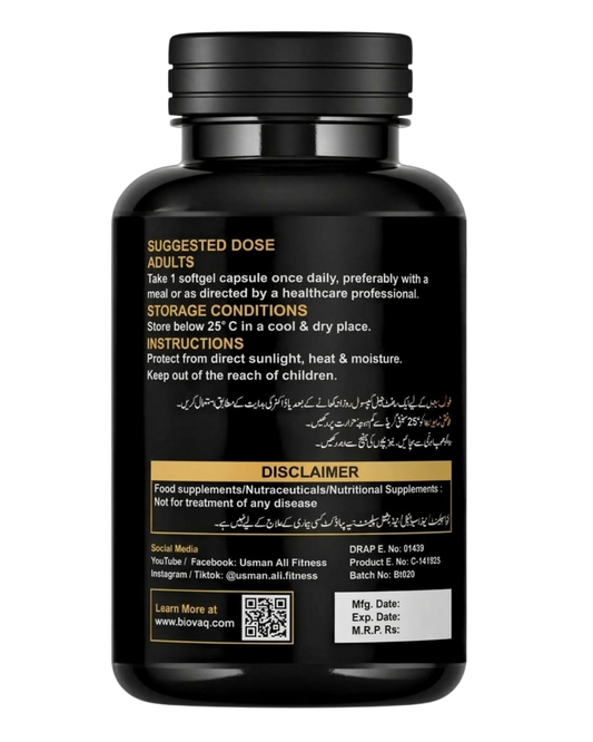 BIOVAQ Omega-3 Fish Oil 1000mg, directions and label panel