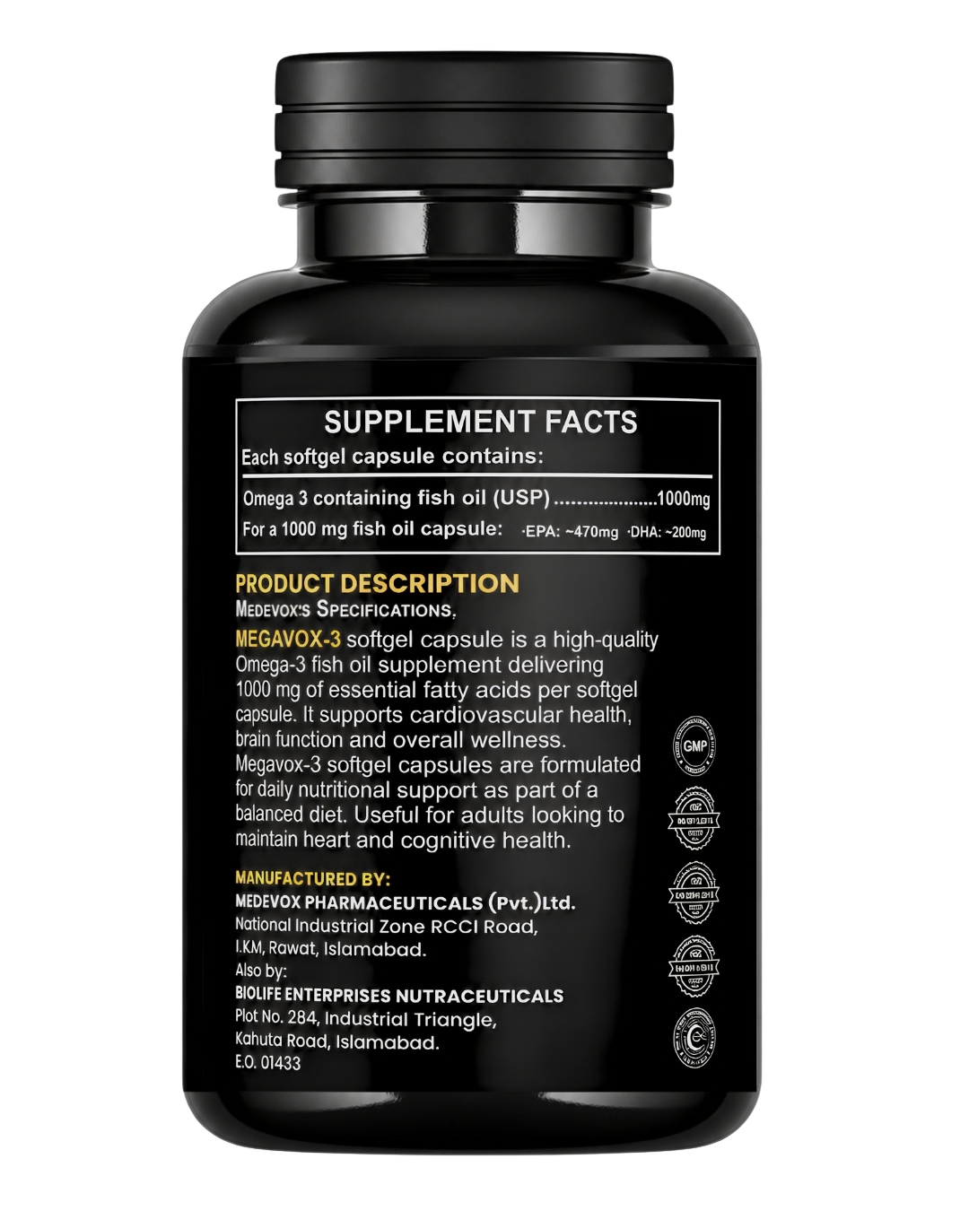 BIOVAQ Omega-3 Fish Oil 1000mg, Supplement Facts panel