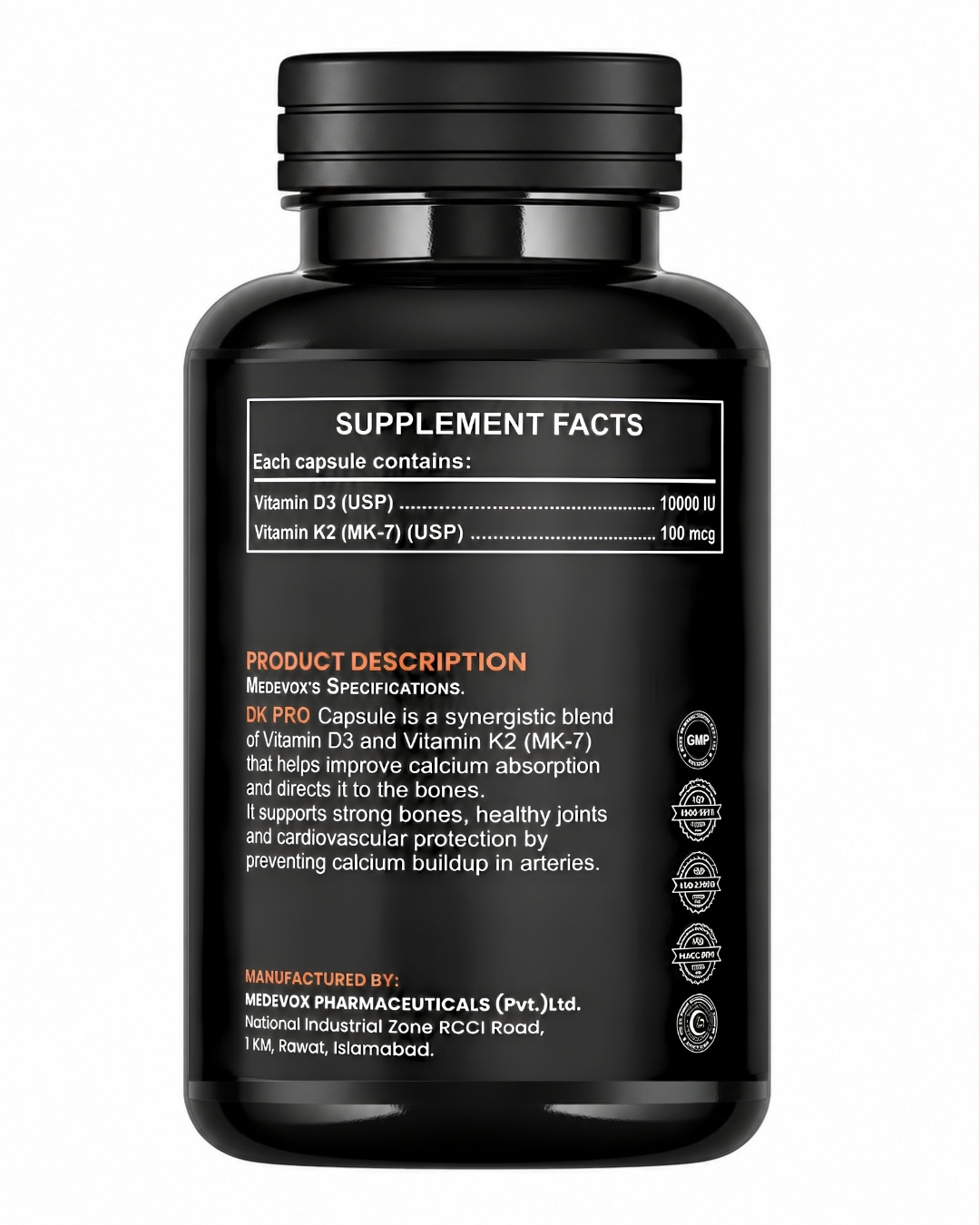 BIOVAQ Vitamin D3 10,000 IU with K2 100 mcg, Supplement Facts panel