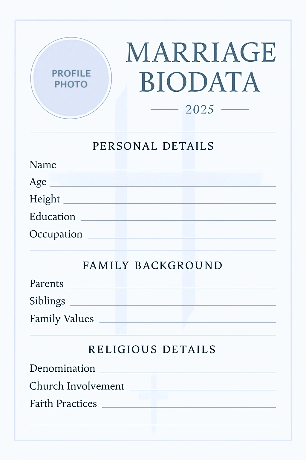 Christian Marriage Biodata Sample