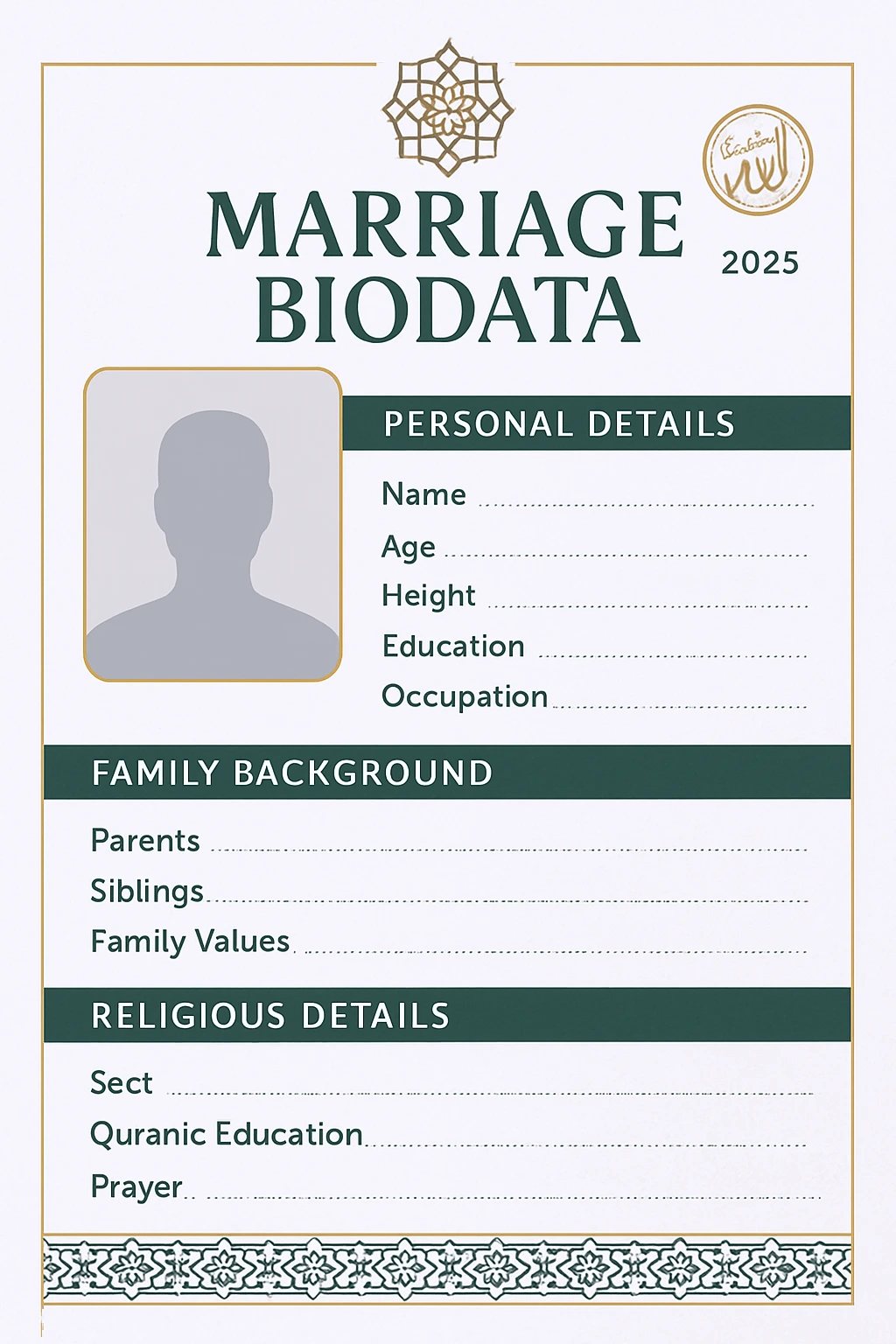 Muslim Marriage Biodata Sample