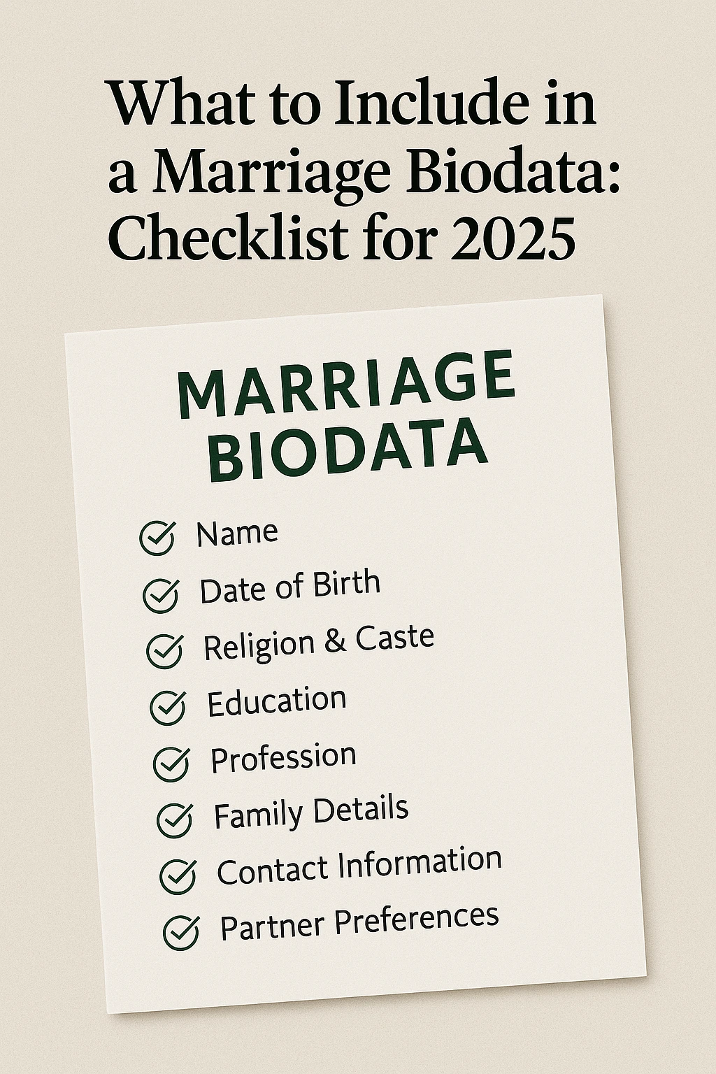 Elegant wedding rings and marriage biodata document on wooden table
