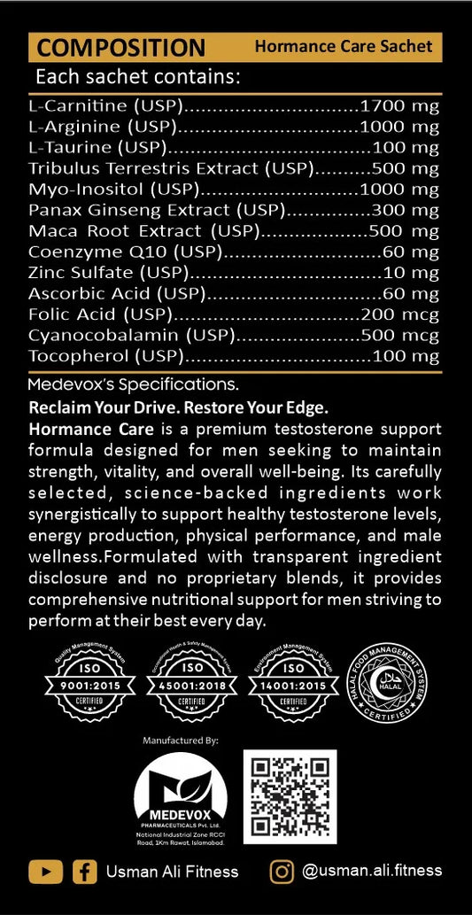 MetaTest Pro composition panel listing 13 transparently dosed ingredients per sachet