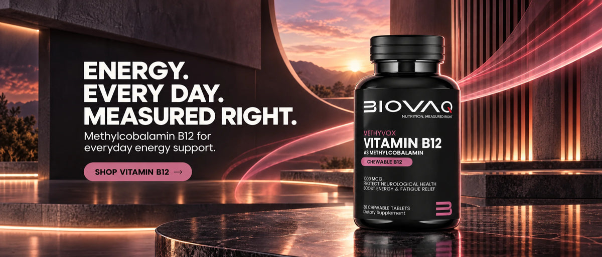 Energy. Every day. Measured right. BIOVAQ Vitamin B12 Methylcobalamin 1000 mcg