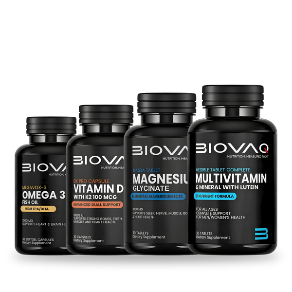 Complete Stack: BIOVAQ Omega-3, Vitamin D3 + K2, Magnesium Glycinate and Multivitamin