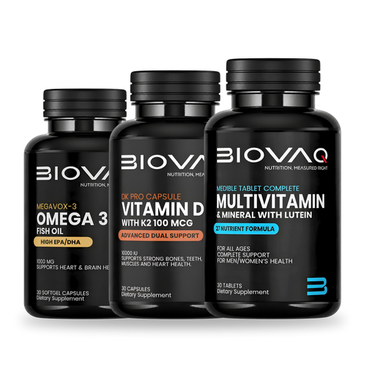 Daily Essentials Stack: BIOVAQ Omega-3, Vitamin D3 + K2 and Multivitamin