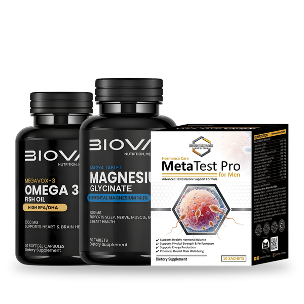 Men's Daily Stack: BIOVAQ Omega-3, BIOVAQ Magnesium Glycinate and MetaTest Pro