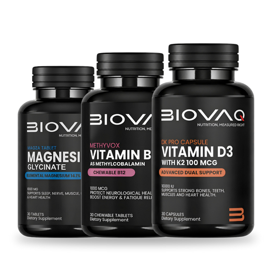 Vitality Stack: BIOVAQ Magnesium Glycinate, Vitamin B12 and Vitamin D3 + K2