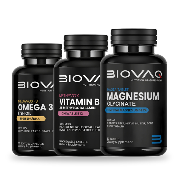 Recovery Stack: BIOVAQ Omega-3, Vitamin B12 and Magnesium Glycinate