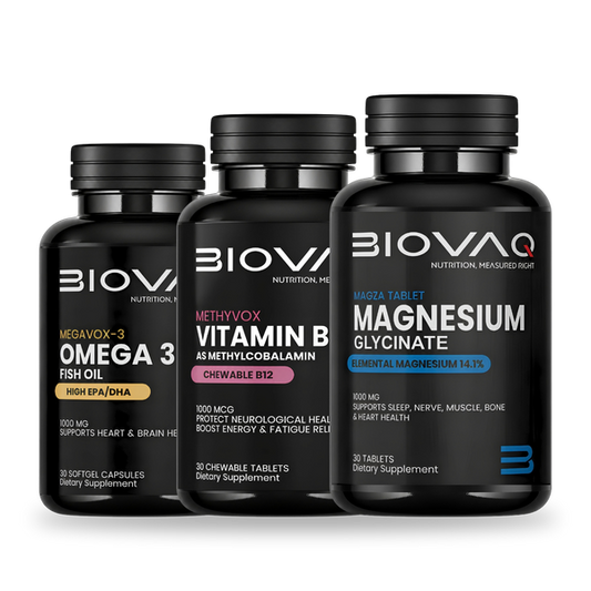 Recovery Stack: BIOVAQ Omega-3, Vitamin B12 and Magnesium Glycinate