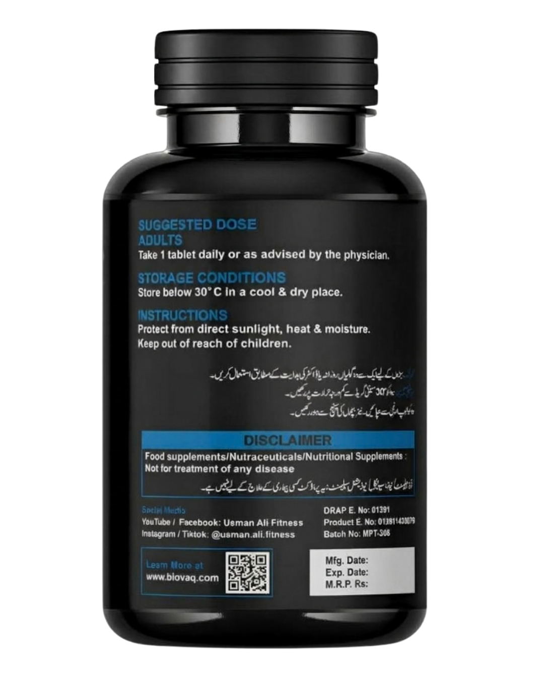 BIOVAQ Magnesium Glycinate 1000mg, directions and label panel