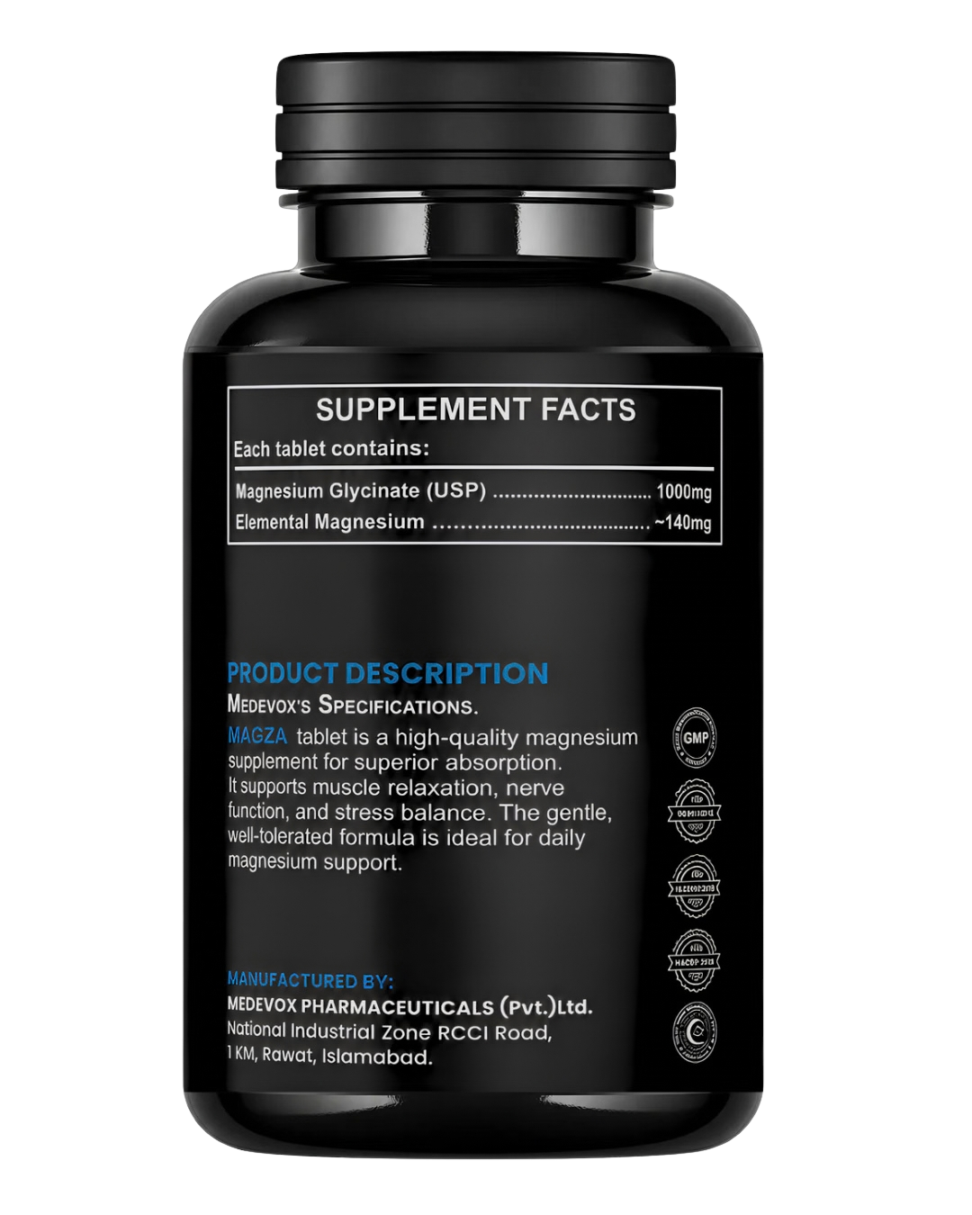 BIOVAQ Magnesium Glycinate 1000mg, Supplement Facts panel