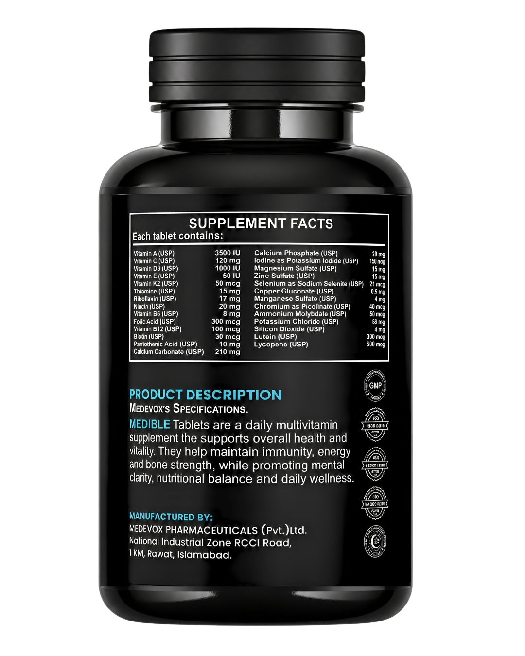 BIOVAQ Complete Multivitamin & Mineral with Lutein, Supplement Facts panel