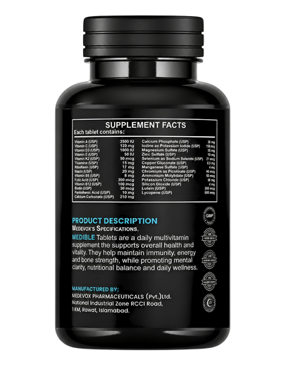BIOVAQ Complete Multivitamin & Mineral with Lutein, Supplement Facts panel