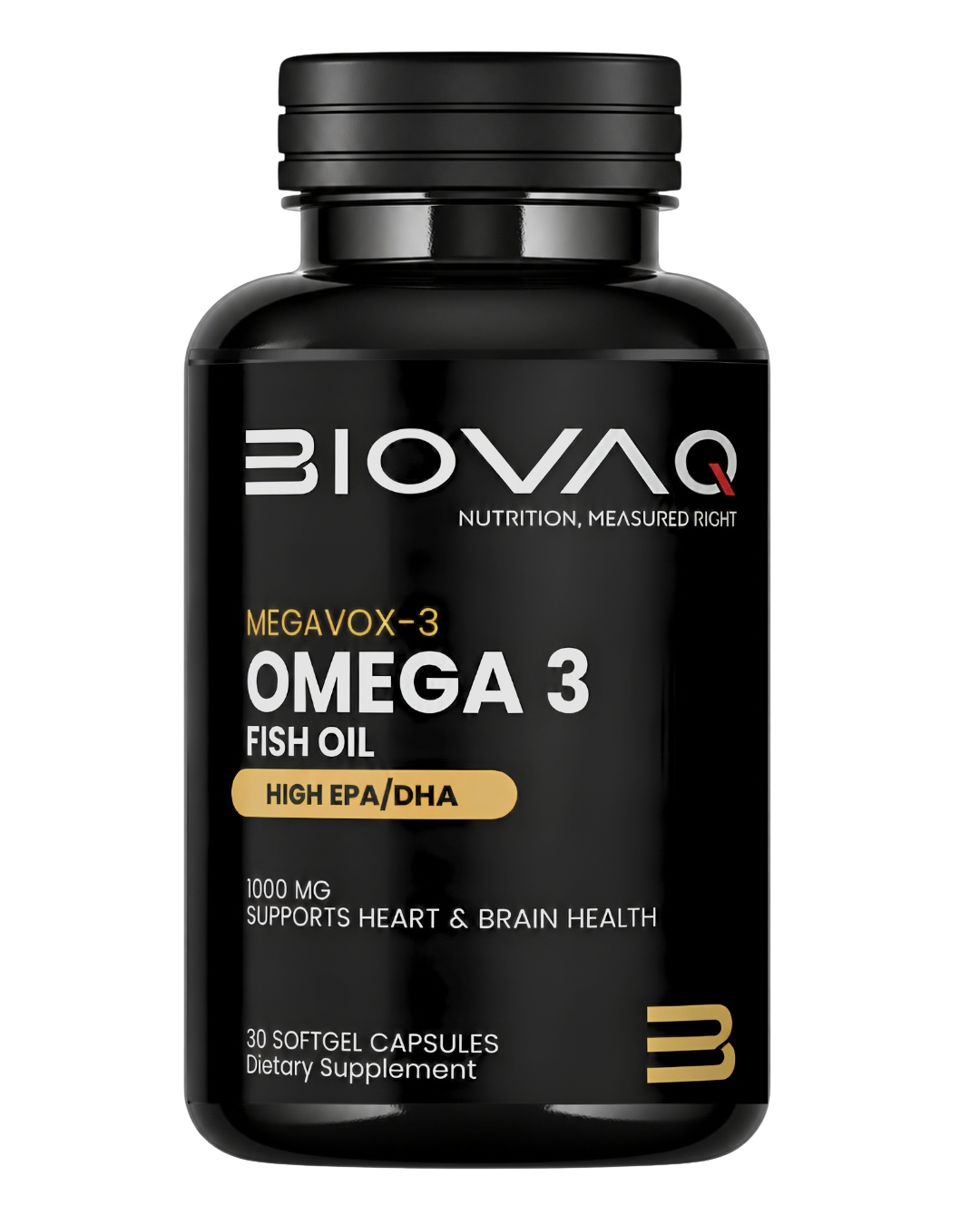 BIOVAQ Omega-3 Fish Oil 1000mg, bottle of 30 softgels