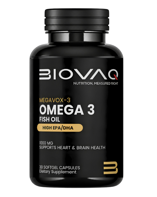 BIOVAQ Omega-3 Fish Oil 1000mg, bottle of 30 softgels