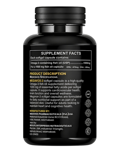 BIOVAQ Omega-3 Fish Oil 1000mg, Supplement Facts panel