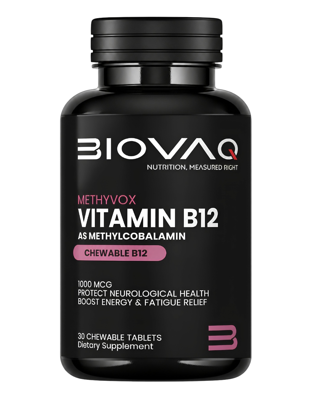 BIOVAQ Vitamin B12 Methylcobalamin 1000 mcg, bottle of 30 chewable tablets