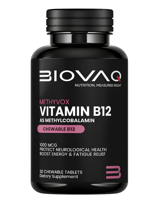 BIOVAQ Vitamin B12 Methylcobalamin 1000 mcg, bottle of 30 chewable tablets