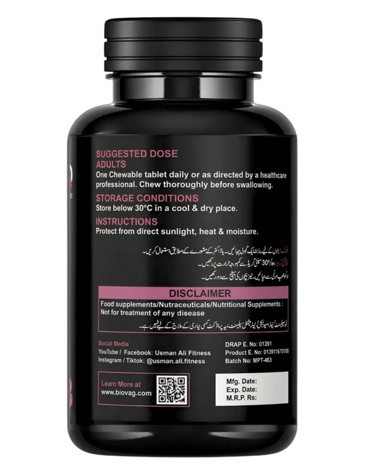 BIOVAQ Vitamin B12 Methylcobalamin 1000 mcg, directions and label panel