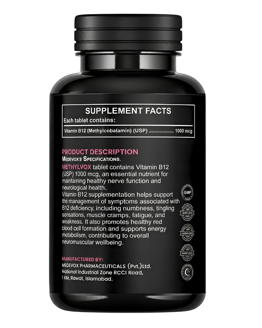 BIOVAQ Vitamin B12 Methylcobalamin 1000 mcg, Supplement Facts panel