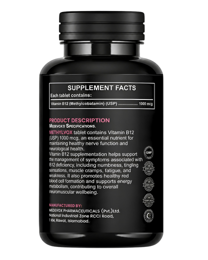 BIOVAQ Vitamin B12 Methylcobalamin 1000 mcg, Supplement Facts panel
