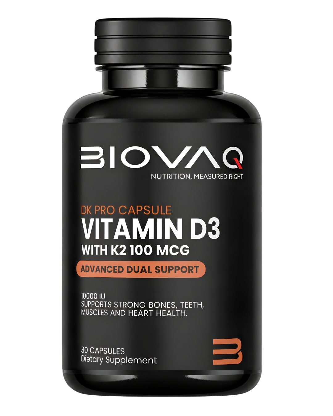 BIOVAQ Vitamin D3 10,000 IU with K2 100 mcg, bottle of 30 capsules