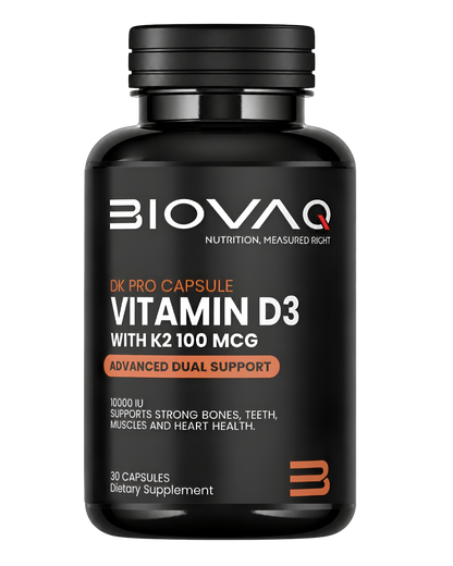 BIOVAQ Vitamin D3 10,000 IU with K2 100 mcg, bottle of 30 capsules