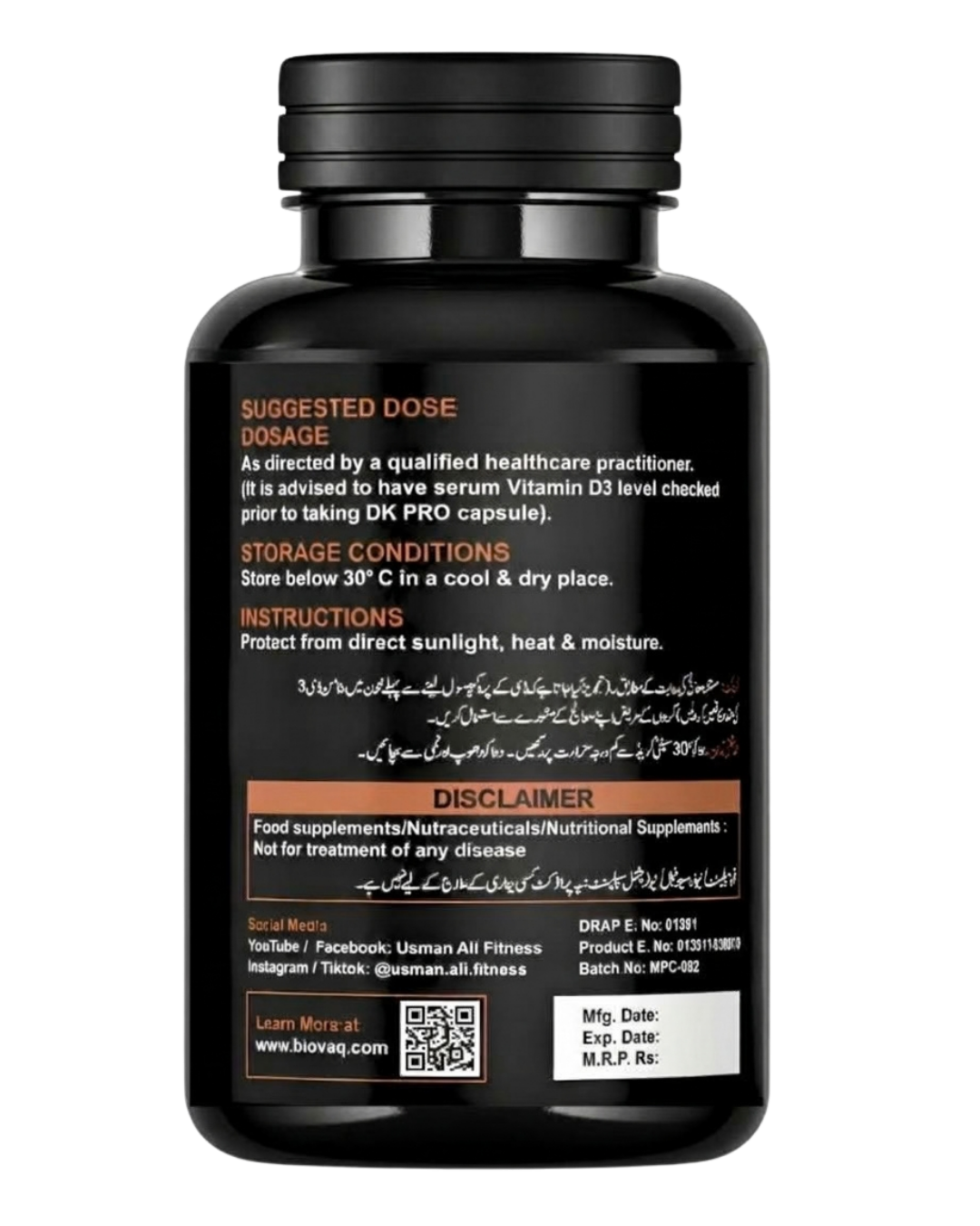 BIOVAQ Vitamin D3 10,000 IU with K2 100 mcg, directions and label panel
