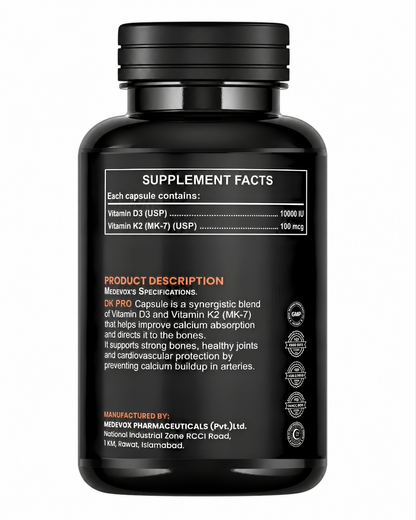 BIOVAQ Vitamin D3 10,000 IU with K2 100 mcg, Supplement Facts panel