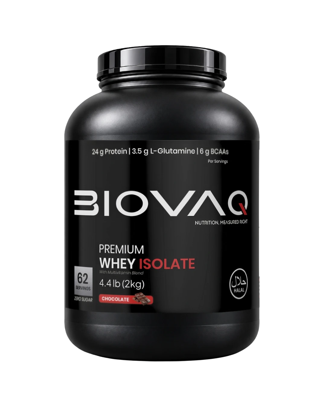BIOVAQ Whey Protein Isolate 2kg Chocolate, front of tub