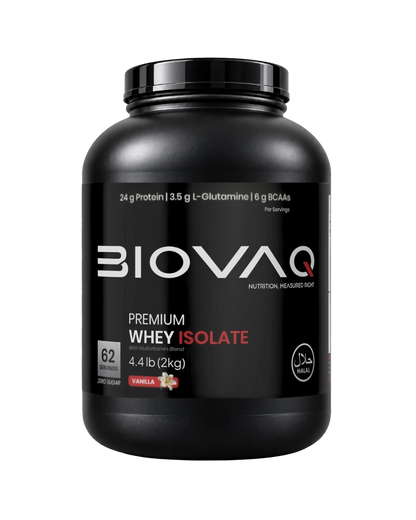 BIOVAQ Whey Protein Isolate 2kg Vanilla, front of tub