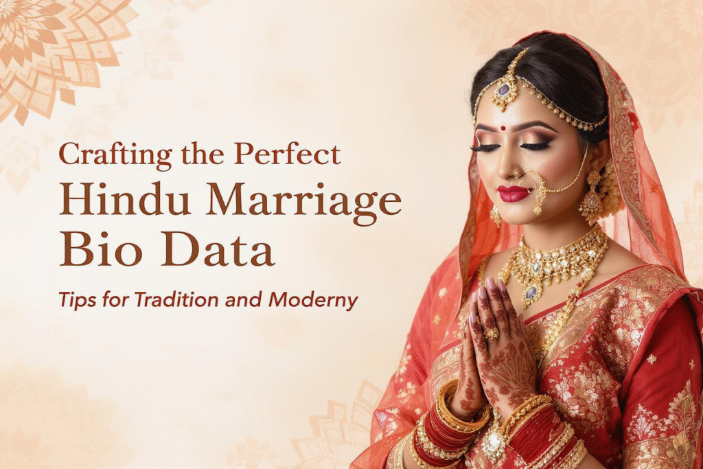 Traditional Hindu wedding elements blended with modern design for a perfect marriage bio data presentation