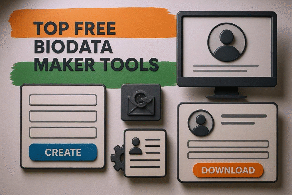 Screenshot collage of top free biodata maker tools used by Indian job seekers