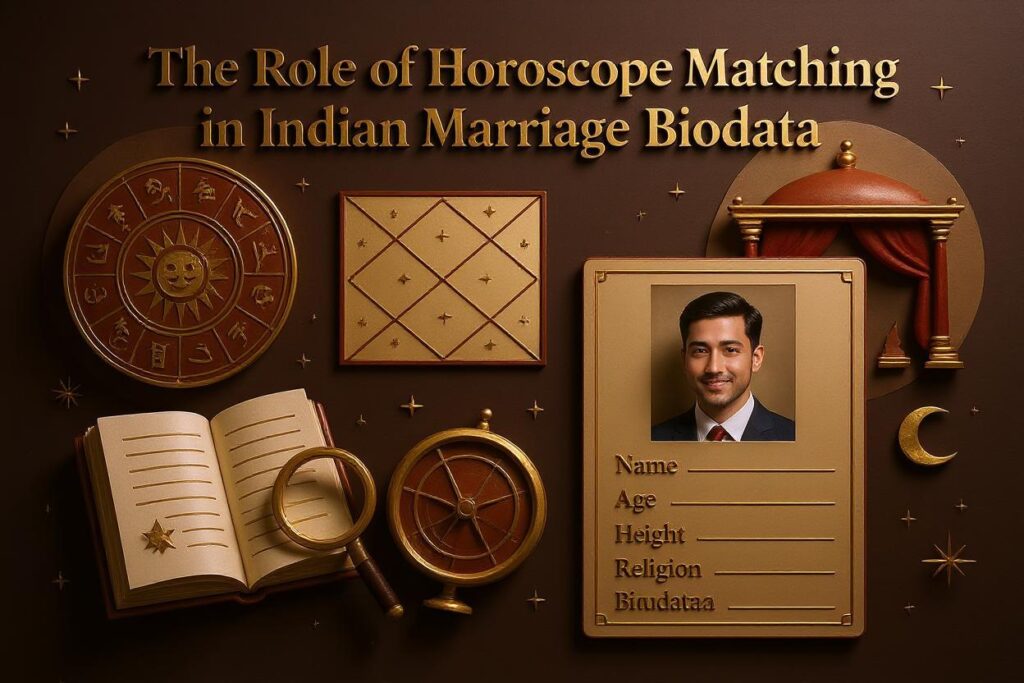 Indian marriage biodata with Kundali chart and traditional horoscope matching elements